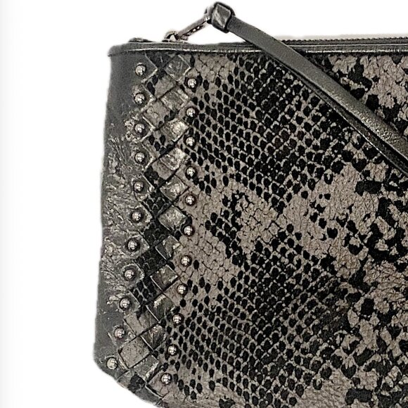 Elliott Lucca Crossbody Clutch Bag Python Embossed Leather Black Metallic Gray - Picture 4 of 11